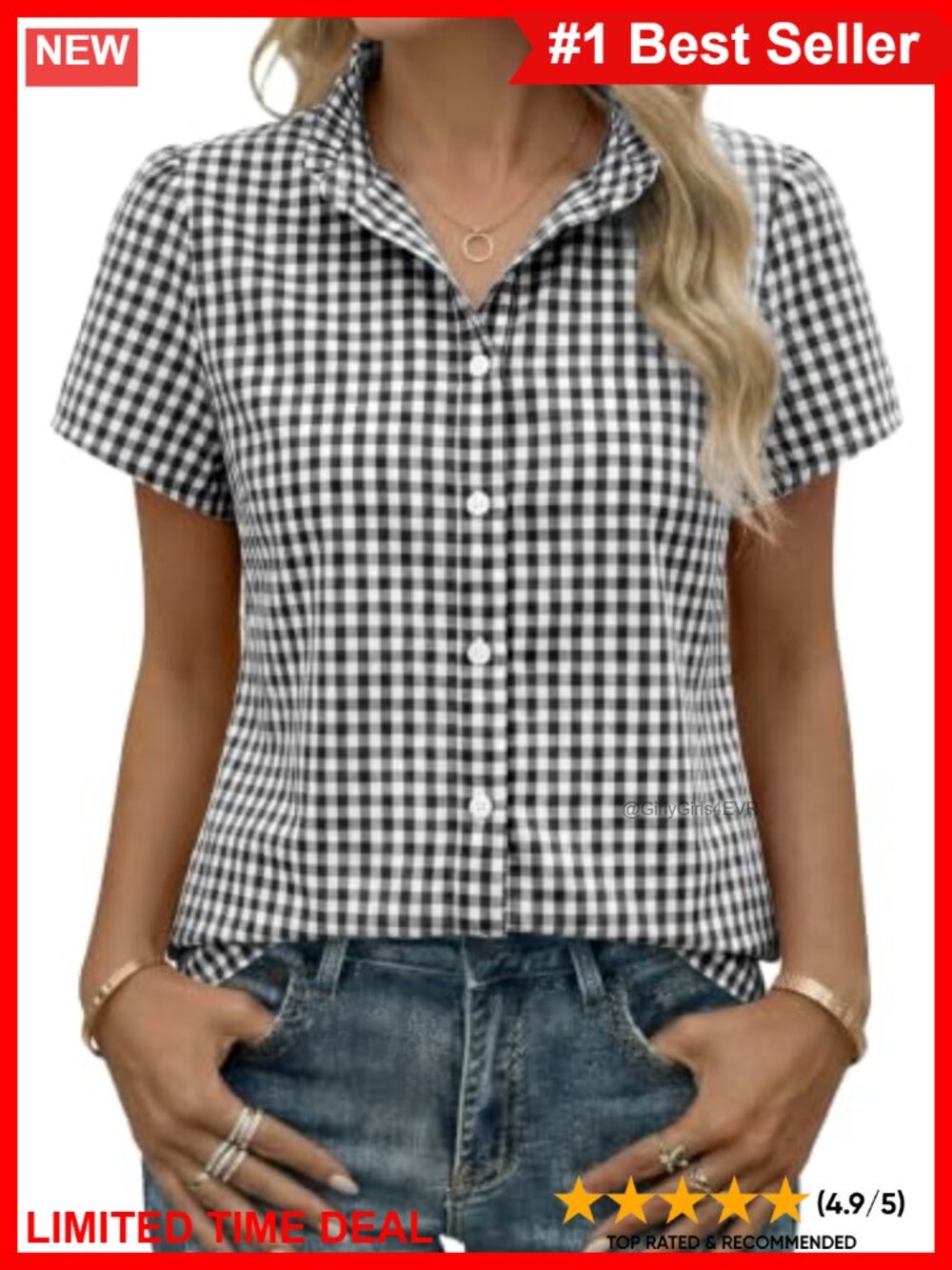 Women's Striped Short Sleeve Button Down Blouse Ruffle Collar Business Casual